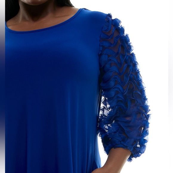 NWT Nina Leonard Mesh Textured Balloon Sleeve Mini Trapeze Dress Sz L - Picture 3 of 15